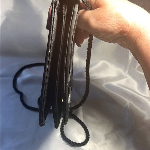 Vintage Whiting and Davis Black Satin  Weave Pattern in a Clutch Style Purse - Picture 5 of 12